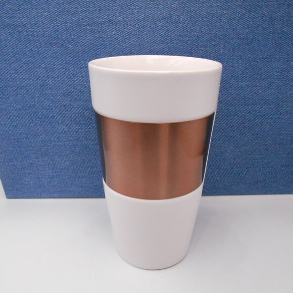 STARBUCKS 2012 COPPER BAND WHITE BASE CERAMIC COFFEE TEACUP MUG TUMBLER - Picture 3 of 7